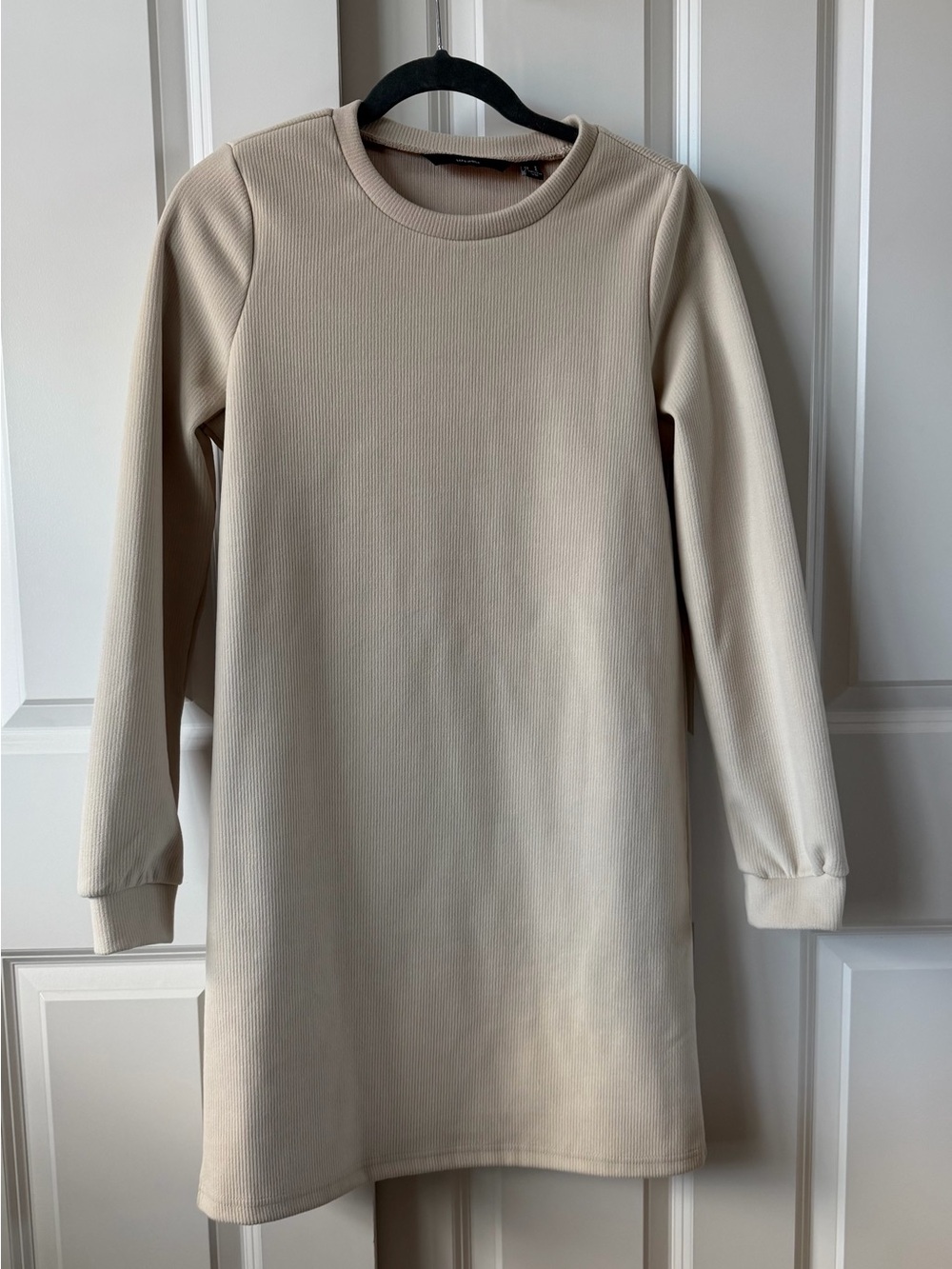 Vero Moda Cream Ribbed Long Sleeve Shift Dress Size S NWOT